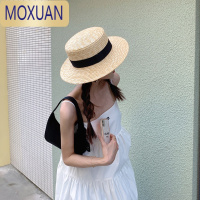 MOXUAN平顶草帽女夏季防晒帽出游海边沙滩太阳帽网红百搭遮阳帽