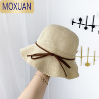 MOXUAN新款帽子女夏季遮阳夏渔夫帽防晒太阳帽盆帽蝴蝶结出游卡其色米色