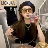 MOXUAN折叠墨镜女高级感ins超轻防晒网红眼镜圆脸显瘦太阳镜2022年新款