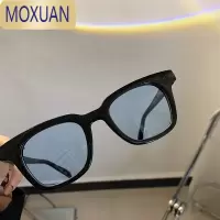MOXUAN蓝色镜片眼镜网红同款个性百搭方框墨镜复古街拍太阳镜女潮