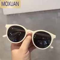 MOXUAN2020韩版潮复古少女米色框女墨镜港风ins网红偏光太阳镜圆脸眼镜