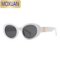 MOXUAN复古法式白色框墨镜女高级感ins大脸窄框椭圆形扁眼镜拽姐太阳镜