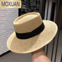 MOXUANins网红夏天手工编织宽檐平檐名媛礼帽遮阳防晒度假沙滩草帽子女