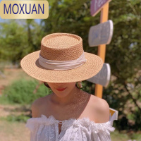 MOXUANins风草帽女夏季沙滩遮阳帽草编防晒帽复古礼帽网红平顶法式帽子
