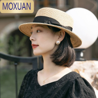 MOXUAN草帽女平檐夏季遮阳帽日系时尚防晒帽子女士草编平顶太阳帽可折叠