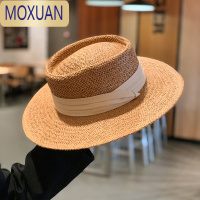 MOXUAN网红夏天度假沙滩遮阳防晒草帽男女手工编织宽檐平檐名媛法式礼帽帽子