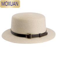 MOXUAN疯帽子 女夏天新款 遮阳草帽时尚平顶帽复古礼帽平沿太阳帽
