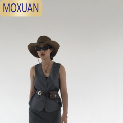 MOXUAN西部牛仔郑夏荣同款英伦爵士大檐登山帽编织帽子有钢丝随意折叠潮