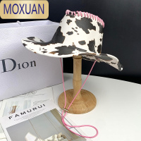 MOXUAN帽子女春秋款欧美风西部牛仔帽奶牛纹复古大檐礼帽夏季防晒遮阳帽