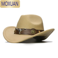 MOXUAN休闲出游小众做旧秋冬复古大牛头带毛呢西部牛仔礼帽男女个性潮流帽子