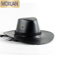 MOXUAN西部牛仔帽男士夏季防晒复古帽子女美式PU皮帽遮阳帽黑色礼帽英伦