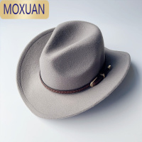 MOXUAN复古英伦咖啡皮带毛呢帽子秋冬男女西部牛仔帽大沿宽边遮阳礼帽潮