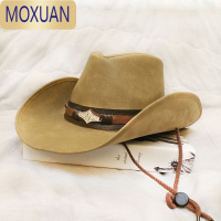 MOXUAN复古皮带男质皮革防晒大檐西部骑马沙滩帽牛仔帽遮太阳帽子