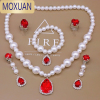 MOXUAN儿童项链饰品首饰水滴镶钻公主女孩耳夹闪钻女童戒指配饰手链套装