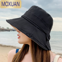 MOXUAN可扎马尾的渔夫帽~蝴蝶结女防晒遮阳显脸小盆帽纯色休闲百搭棉子帽子