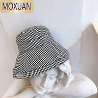 MOXUAN日系文艺格子大檐渔夫帽女夏天出游遮阳防晒休闲百搭千鸟格盆帽潮帽子