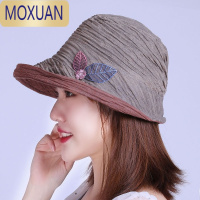 MOXUAN棉麻遮阳帽女士春夏天轻薄透气盆帽褶皱拼色百搭优雅渔夫帽防晒帽帽子