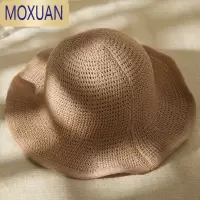 MOXUAN帽子女春夏纯色透气针织渔夫帽chic百搭简约遮阳太阳帽波浪边盆帽