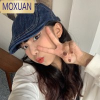 MOXUAN漏电男友家牛仔前进帽水洗色蓝色贝雷帽90s画家帽春夏薄款甜酷女