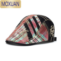 MOXUANJAMONT帽子男女士春夏鸭舌帽做旧复古贝雷帽格子时尚前进帽潮