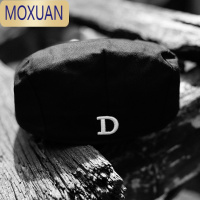 MOXUAN帽子男D刺绣黑色贝雷帽春夏季反戴前进帽鸭舌帽男士ins潮复古帽