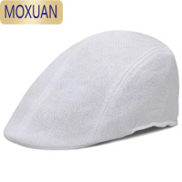 MOXUAN新款韩版贝雷帽子男女 四季亚麻鸭舌帽 网眼透气前进帽英伦画家帽