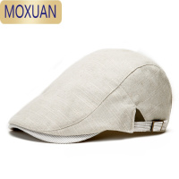 MOXUAN贝雷帽男 青年中年英伦复古棉麻潮人帽子 春秋款休闲前进帽鸭舌帽