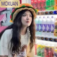 MOXUAN抖音同款汉堡包帽子ins网红贝雷帽设计感小众Cosplay汉堡猫食物帽