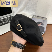 MOXUAN被爱心狙击~黑色甜拽金属贝雷帽女夏季透气复古优雅气质画家帽潮
