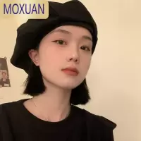 MOXUAN薄款贝雷帽女夏复古设计感大头围八角画家帽ins网红日系黑色帽子