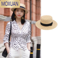 MOXUAN三木博主同款贝雷帽草帽平顶麦杆女英伦春夏遮阳草编帽三木妈妈呢