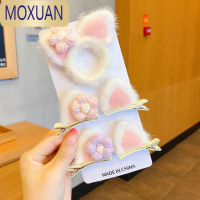 MOXUAN玲娜贝儿发绳女童毛茸茸夹子头饰发夹冬季可爱超萌侧边猫耳朵发圈