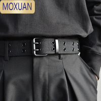 MOXUAN双扣腰带男女 工装潮ins朋克双针扣双排扣裤带 双孔青年帆布皮带