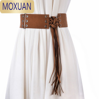 MOXUAN时尚百搭女士宽腰封 配风衣皮草长流苏装饰打结腰带 朋克风复古女