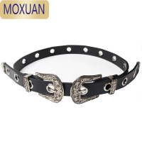 MOXUAN暗黑金属朋克摇滚女孩帅气十足牛仔裤皮带时尚雕花双扣头PU皮腰带
