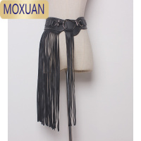 MOXUAN欧美朋克风个性长流苏裙女士腰封时尚铆钉宽腰带松紧黑色皮带