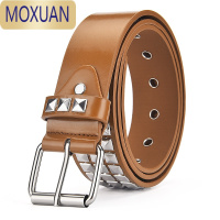 MOXUAN四方珠铆钉金属腰带金字塔男女通用皮带韩版潮流朋克风五金裤带男