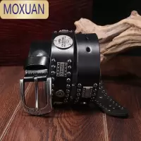 MOXUAN男士皮带柳丁腰带个性铆钉头层纯哈雷韩版朋克嘻哈裤带潮