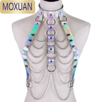 MOXUAN日系原宿洛丽塔朋克束缚内衣镭射皮金属链条胸罩胸带背带腰带