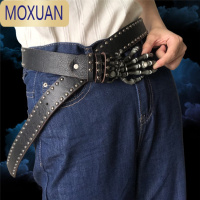 MOXUAN涩谷辣妹嘻哈朋克亚文化金属摇滚配饰万圣节骷髅手铆钉皮腰带裤皮