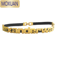 MOXUAN新款aw金属字母松紧腰带皮带百搭ins风裤带搭配裙子大衣外套皮草
