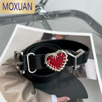 MOXUAN小瘦子男装红色爱心皮带杨mi同款金属桃心腰带ins男百搭复古情侣