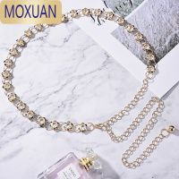 MOXUAN纪梵女款细腰带百搭金属时尚腰链花朵水钻镶嵌腰带连衣裙腰封皮带