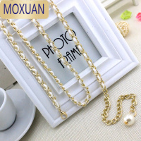 MOXUANins女士细腰带金属配饰珍珠装饰时尚连衣裙腰链配毛衣皮带配裙子