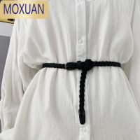 MOXUAN时髦复古的麻花编织细腰带女韩版装饰百搭金属黑扣皮带2019新款