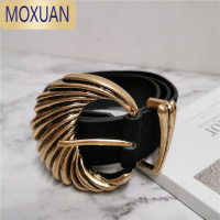 MOXUAN秋冬欧美复古金属几何宽版时髦百搭pu皮腰带女装饰皮带配西装
