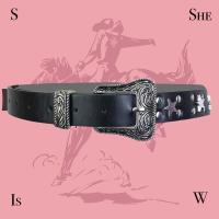 MOXUAN美式西部复古铆钉摇滚机车重工星星百搭休闲时髦PU黑色皮带腰带