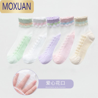 MOXUAN女童冰丝袜子春夏季超薄款网眼儿童透气中筒短袜公主玻璃丝水晶袜