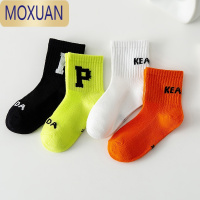 MOXUAN儿童袜子春夏季网眼透气中筒袜男童女童运动字母短袜薄款白色棉袜
