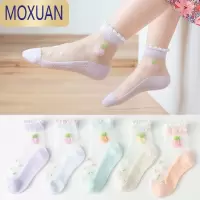 MOXUAN女童袜子春夏薄款短袜儿童中大童公主花边袜透气网眼中筒袜夏